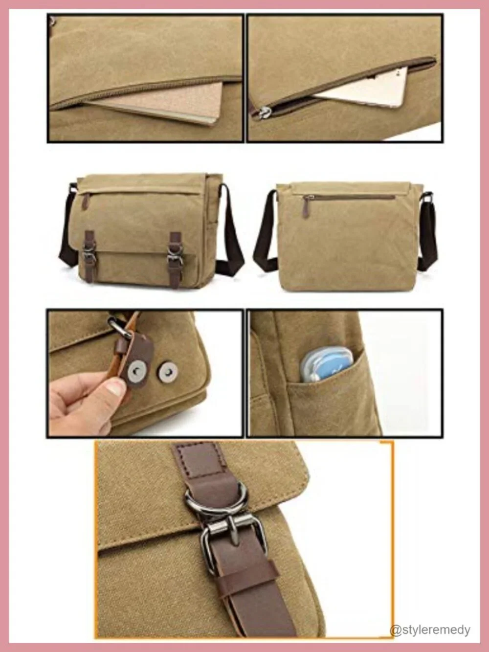 Canvas Messenger Bag Vintage Shoulder Crossbody 15.6inch Laptop Travel